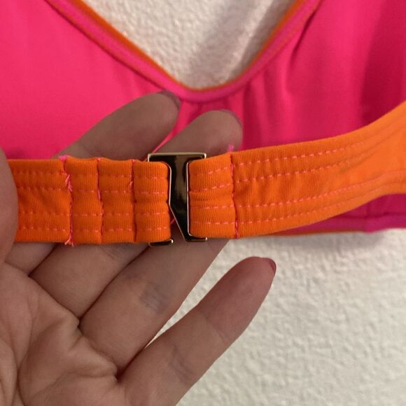 NWT- Kate Spade- Orange and Pink- Neon color blocked bikini- Size XL - Picture 9 of 13
